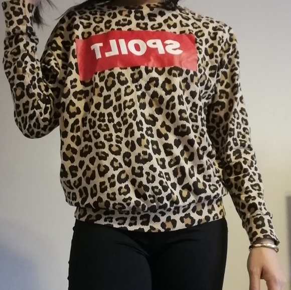 Cheetah Print "spoilt" Sweater - Picture 2 of 2